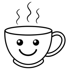  Smiling coffee cup with steam heart  line art vector illustration