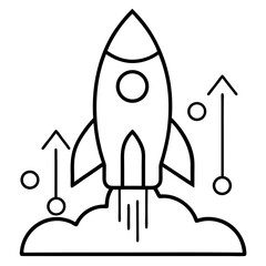 Startup launch with rocket and graph  line art vector illustration