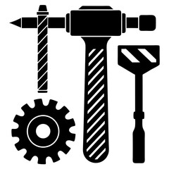 Set of construction and repair tools in 3D vector icon illustration, including hammer, wrench, and gun, symbolizing work equipment and business design
