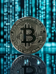 Cryptocurrency Concept with Reflective Bitcoin