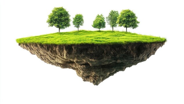 Floating island with lush green grass and trees (1) - Powered by Adobe