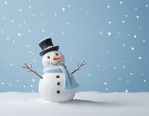 Fototapeta premium Happy Snowman in Snowy Winter Scene
