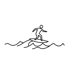 Fototapeta premium Surfer riding waves in minimalistic line art style 