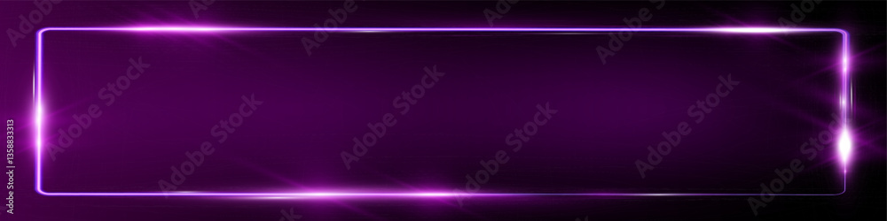 Poster purple neon glowing frame with sparkles and lens flares on transparent background. futuristic modern
