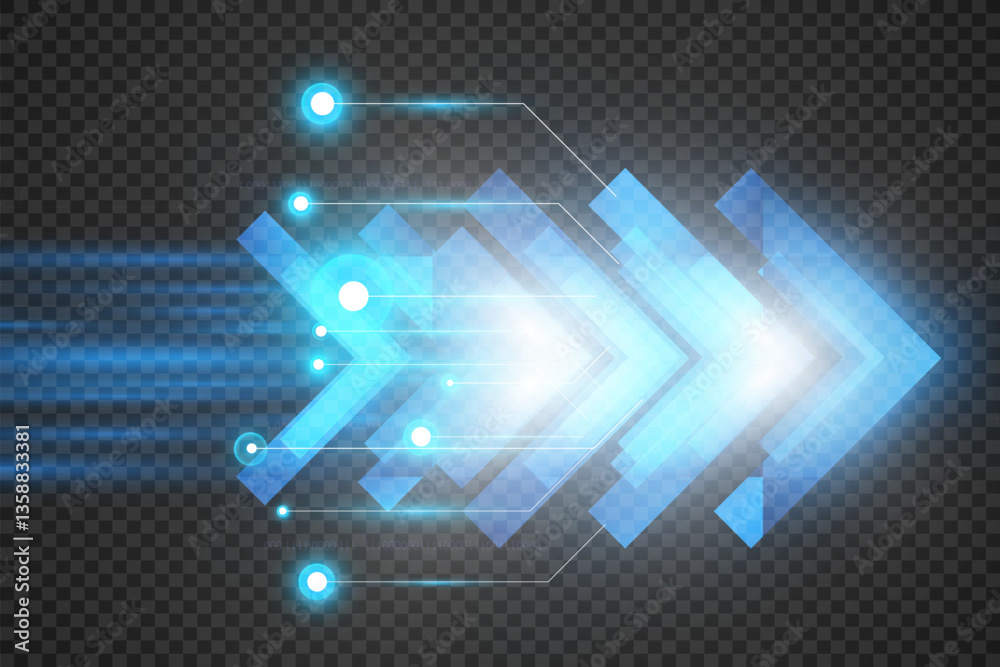 Poster futuristic speed background with glowing arrows, motion blur, digital technology concept, fast-movin