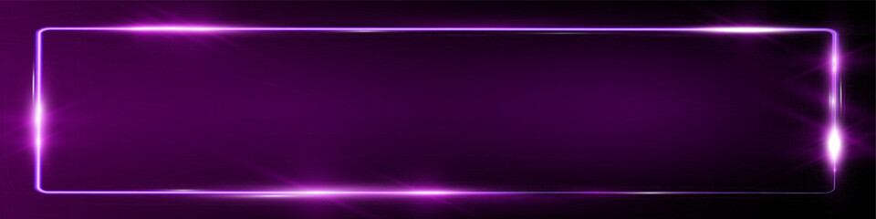 Purple neon glowing frame with sparkles and lens flares on transparent background. Futuristic modern design, high-tech, cyber, digital aesthetic.
