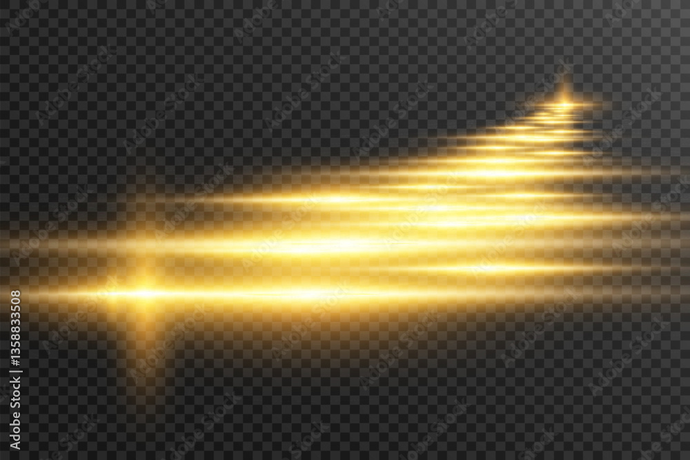 Poster golden horizontal light streaks with glow and motion blur on transparent background. futuristic spee