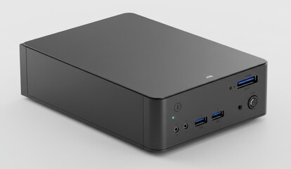 Obraz premium A sleek, minimalist gray mini PC on a plain background,