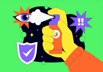 Self Defense Vector Illustration Featuring Various Types of Protective Equipment Against Danger or Threat in a Flat Style Cartoon Background