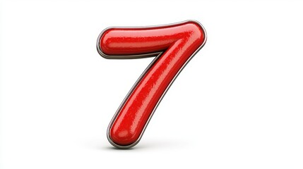 Obraz premium Shiny Red Number Seven 3D Render Isolated on White Background Perfect for Design Projects