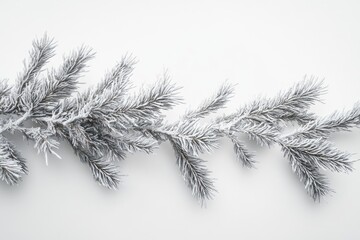 Snow-covered pine branch isolated on white background, winter, Christmas, festive.