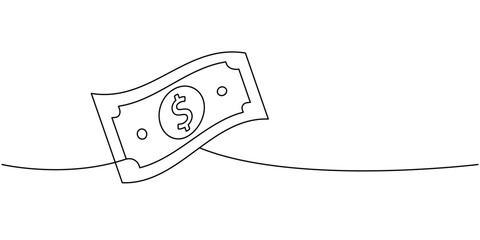 Cash money one line continuous drawing. Money investment and online payment service. Vector illustration.