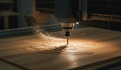 CNC machine carving intricate pattern into wood,