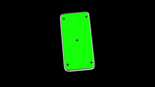 Smart phone Mock-Up animation. phone made from metal and green screen on black background and Alpha Channel, move from right to left. 3D Render.