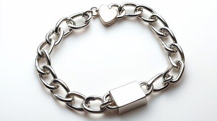 Silver Chain Padlock Heart Shaped Charm Fashion Jewelry Accessory