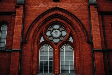 Fototapeta premium Brick church window details offer a captivating gothic architecture view