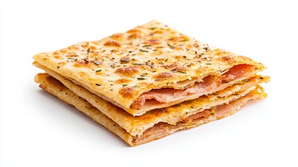 Fototapeta premium Delicious Crispy Flatbread with Bacon and Herbs Stacked High