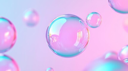 Colorful soap bubbles floating in a soft gradient background.