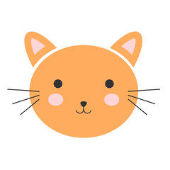 Cute cat animal face with round shape with cheerful color, illustration design with flat design style. For kids or babies. Suitable for t-shirt design, wrapping paper