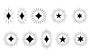 輝く星を表現したシンプルなイラストセット。