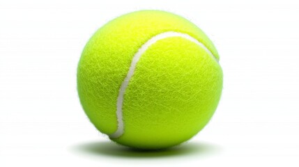 A single bright yellow tennis ball sits on a white background ready for a game of tennis