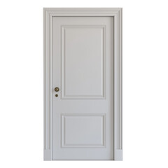 a simple, classic, white interior door with recessed, rectangular panels, a doorknob, and a matching frame