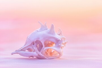 Obraz premium A delicate, bleached seashell rests on soft pink sand, bathed in warm, pastel light.