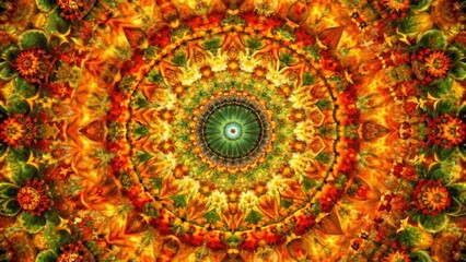 Obraz premium Intricate Autumnal Mandala A Kaleidoscope of Warm Hues and Floral Patterns Featuring Symmetrical Design Elements