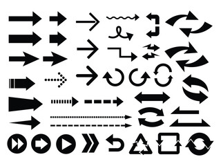 Black arrow vector icon pack. Collection different arrows sign. Modern simple arrows. Vector illustration