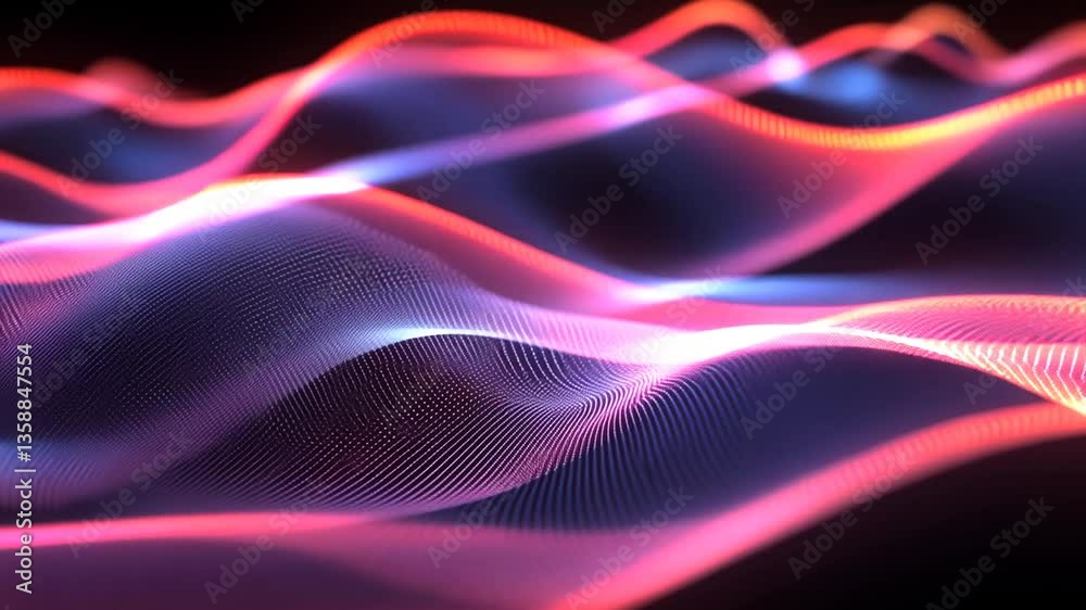 Poster vibrant abstract wave pattern with glowing lights in the dark generative ai