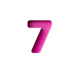 Vibrant pink number 7 Seven in bold gradient font with a slight shadow effect, 3d illustration