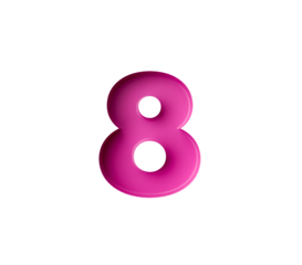 3d Embossed pink number 8 Eight isolated on white pink background ,3d illustration