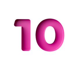 Vibrant pink number 10 Ten in bold gradient font with a slight shadow effect, 3d illustration