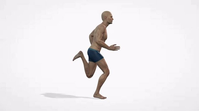 Man running in left side sports or gym fitness yoga white background video clip motion