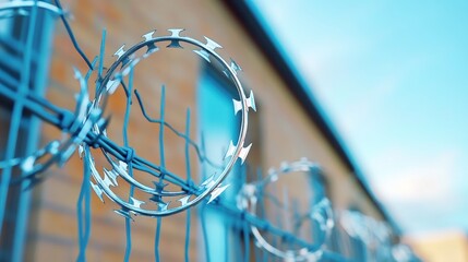 Razor wire fence near building, security, exterior