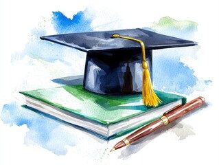 Graduation cap and diploma representing academic achievement and success in education isolated on white background