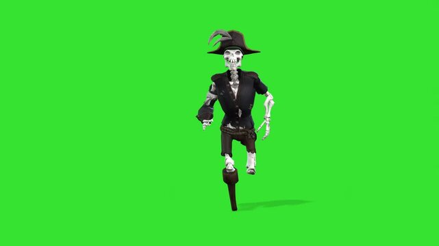 Front view running skeleton in cap green screen or chroma key video clip motion