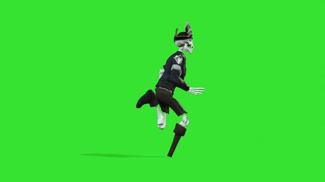 Skeleton horror running in left side green screen or chroma key video clip motion