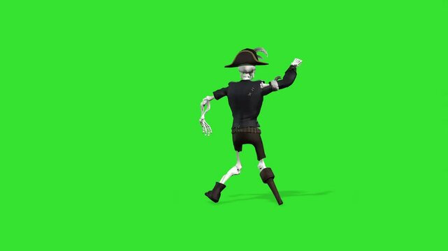 Skeleton with cap of hat funny dancing green screen or chroma key video clip motion art