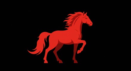 Majestic red horse silhouette on black background for elegant designs