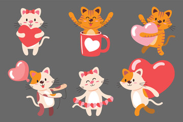 Cute Valentine Cats with Hearts Collection