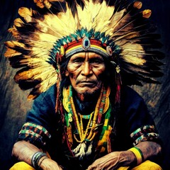 Obraz premium Colorful depiction of a traditional shaman engaging in spiritual practices.