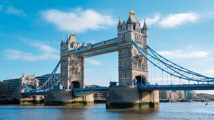 Obraz premium Iconic Tower Bridge over the River Thames, under a clear blue sky. The image is part of submitted files, possibly for AI-generated content.