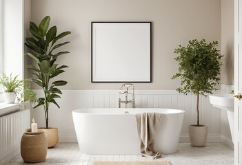 Fototapeta premium Modern Bathroom Interior with Freestanding Tub and Plants