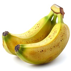 Several ripe yellow bananas with brown spots are shown