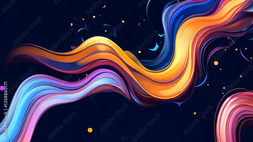 Wall mural abstract colorful flowing ribbon design against dark background with dynamic elements