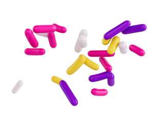 Bright and colorful candy sprinkles scattered and floating in mid-air, 3d illustration