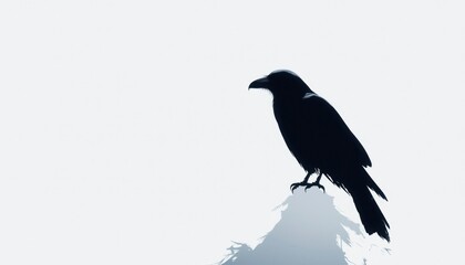 Obraz premium Crow perches silently atop a bush against a light background, symbolizing solitude