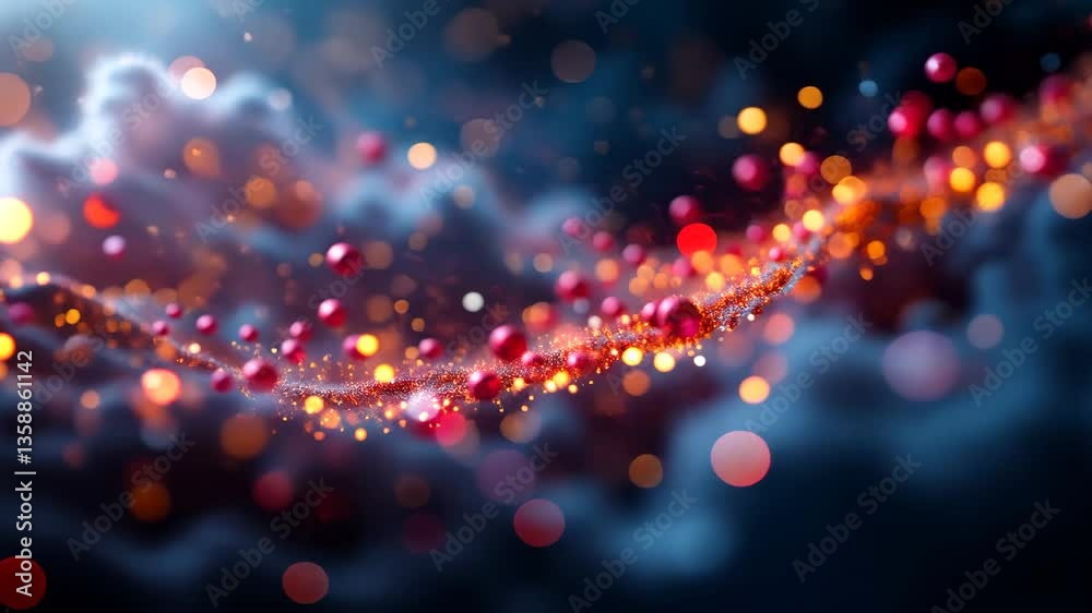Wall mural abstract composition of glowing particles and bokeh effects against blue cloudy background
