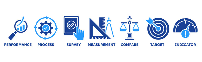 Benchmarking icon vector illustration icon set of performance, process, survey, measurement, compare, target, and indicator 
